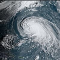 <p>A look at Hurricane Teddy churning in the Atlantic Ocean on Sunday morning, Sept. 20.</p>