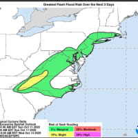 <p>A look at areas at risk for flash flooding through Tuesday, Oct. 13.</p>