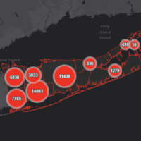 <p>The Suffolk County COVID-19 map on Thursday, Oct. 15.</p>