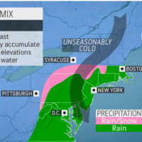 <p>A look at areas in the Northeast (in pink) expected to see some snow at the end of the week.</p>