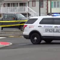 <p>Seaside Heights police assisted a victim who was driven from a shooting scene in the BMW at left. (Photo courtesy Seaside Heights Scanner News)</p>