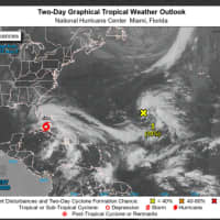 <p>Tropical Storm Eta (marked in red).</p>
