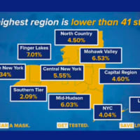<p>The breakdown of COVID-19 positive-test rates in New York, by region, on Monday, Dec. 7.</p>