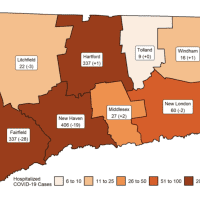 <p>The breakdown of COVID-19 hospitalisations in Connecticut counties on Thursday, Dec. 10.</p>