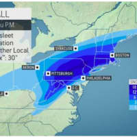 <p>A look at snowfall projections from AccuWeather for the storm late Wednesday afternoon, Dec. 16 into Thursday morning, Dec. 17.</p>