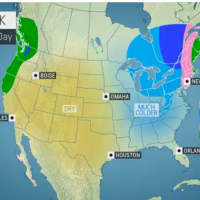 <p>A look at areas where there could be some snow on Christmas Day, Friday, Dec. 25.</p>