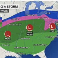 <p>The storm is expected to cover a wide area, bringing snow to the north (in dark blue) and ice (pink), rain (green), and showers (light green) farther south.</p>