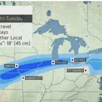 <p>A look at projected snowfall totals for the storm that will arrive on Tuesday morning, Jan. 26.</p>
