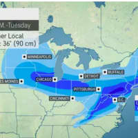 <p>A look at the latest snowfall projections for the storm, released Saturday morning, Jan. 30 by AccuWeather.</p>