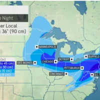 <p>A look at the latest snowfall projections for the storm, released Sunday morning, Jan. 31 by AccuWeather.</p>
