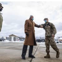 <p>Gov. Phil Murphy greets airmen at Wednesday&#x27;s return of 108th Wing and 177th Fighter Wing members to Joint Base McGuire-Dix-Lakehurst. National Guard members deployed to Washington, D.C. , to assist during President Biden&#x27;s inauguration.</p>