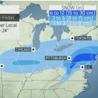 <p>A look at projected snowfall totals by AccuWeather for the storm expected Thursday, Feb. 11 into Friday, Feb. 12.</p>