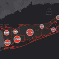 <p>The Suffolk County COVID-19 map on Tuesday, Feb. 9.</p>