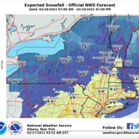 <p>A look at projected snowfall totals on Thursday, Feb. 18 from the National Weather Service.</p>