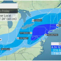 <p>A look at projected snowfall totals on Thursday, Feb. 18 from AccuWeather.</p>