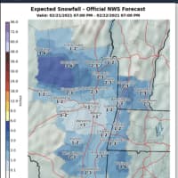 <p>A look at snowfall accumulation projections for areas north of I-84.</p>
