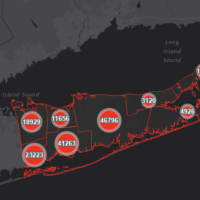 <p>The Suffolk County COVID-19 map on Monday, March 8.</p>