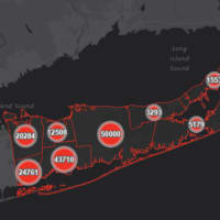 <p>The Suffolk County COVID-19 map on Wednesday, March 24.</p>