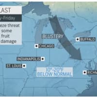 <p>The cold blast will arrive on Wednesday, April 21.</p>
