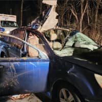 <p>A look at the Subaru Legacy after the collision with the moose.</p>