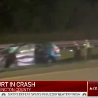 <p>The aftermath of a crash Monday involving a minivan on I-295 in Mount Laurel. (Courtesy: 10-TV Philadelphia)</p>