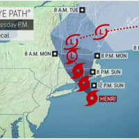 <p>A look at the projected path of Henri from Sunday, Aug. 22 until Tuesday, Aug. 24.</p>