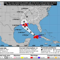 <p>The latest projected path of Ida, released late Friday afternoon, Aug. 27 by the National Hurricane Center.</p>
