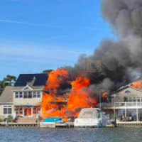 <p>A massive fire broke out along the Jersey Shore on Monday afternoon. (Photo courtesy The Lakewood Scoop)</p>