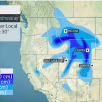 <p>A look at areas in the Rockies where a foot to two feet of snow is expected Monday, Oct. 11 through Wednesday, Oct. 13.</p>