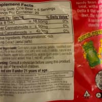 <p>The label on the back of a package of Nerdy Bears discloses its edible drug-laced ingredients.</p>