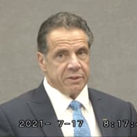 <p>Former New York Gov. Andrew Cuomo at his deposition</p>