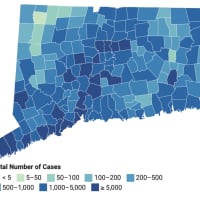 <p>This map shows the distribution of COVID-19 cases, deaths, and tests since the beginning of the pandemic. Darker colors indicate towns with more cases</p>