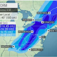 <p>A look at the latest projected snowfall projections from the storm.</p>