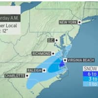 <p>A look at projected snowfall accumulations for the storm Friday, Jan. 21 into Saturday, Jan. 22.</p>