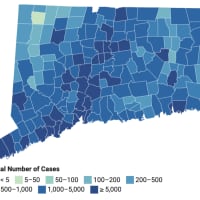 <p>This map shows the distribution of COVID-19 cases, deaths, and tests since the beginning of the pandemic. Darker colors indicate towns with more cases.</p>