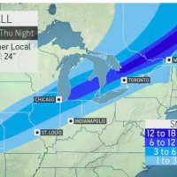 <p>A look at projected snowfall totals for the midweek storm.</p>