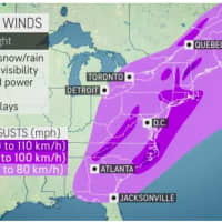 <p>A look at areas where wind gusts between 40 and 70 miles per hour are possible.</p>