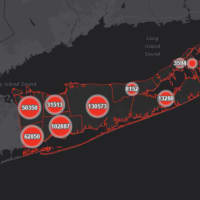 <p>The Suffolk County COVID-19 map on Friday, March 11.</p>
