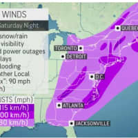 <p>A look at areas where wind gusts between 40 and 70 miles per hour are possible.</p>
