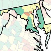 <p>The CDC&#x27;s COVID-19 risk map in Maryland</p>