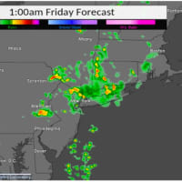 <p>A projected radar image of the region for 1 a.m. Friday, June 17, according to the National Weather Service.</p>