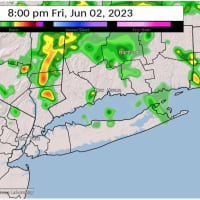 <p>The forecast model by the National Weather Service shows the possibility of severe storms at around 8 p.m. Friday, June 2.</p>