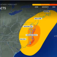 <p>A look at the broad areas in the Northeast that will be affected by Tropical Storm Ophelia on Saturday, Sept. 23, and Sunday, Sept. 24.</p>