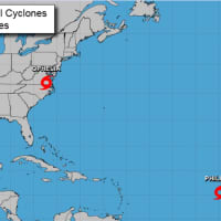 <p>As of 5 p.m. Saturday, Sept. 23, the center of Tropical Storm Philippe was in the eastern Atlantic, moving toward the northwest at around 14 miles per hour, according to the National Hurricane Center.</p>