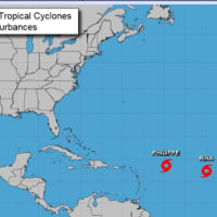<p>As of Thursday afternoon, Sept. 28, the center of Tropical Storm Rina is in the eastern Atlantic, moving toward the north-northwest at around 10 miles per hour, according to the National Hurricane Center.</p>