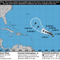 <p>On the forecast track, Rina is expected to move north-northwest west over open water through early next week.</p>