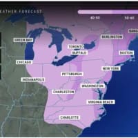 <p>Widespread wind gusts of 40 to 50 miles per hour are expected Sunday, Dec. 10 into Monday, Dec. 11, with stronger gusts up to 60 miles per hour farther east, and up to 70 mph along the New England coast.</p>