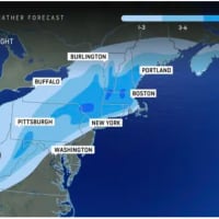 <p>Areas in the darkest shade of blue could see between 12 and 18 inches of snowfall, with 6 to 12 inches possible in the surrounding shade of Columbia blue.</p>