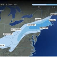 <p>A widespread 6 to 12 inches of snowfall (shown in the darkest shade of blue) is now being predicted for a broader area in the Northeast, according to a new map released by AccuWeather.com on Monday. Feb. 12.
  
</p>