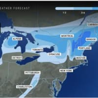 <p>A look at projected snowfall amounts from a potent coast-to-coast storm system that will hit the Northeast at midweek.</p>